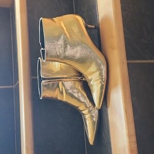 Zara Gold Lamè Faux Leather Kitten Heel Ankle Boots